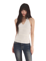 White Textured Halter Knit Top