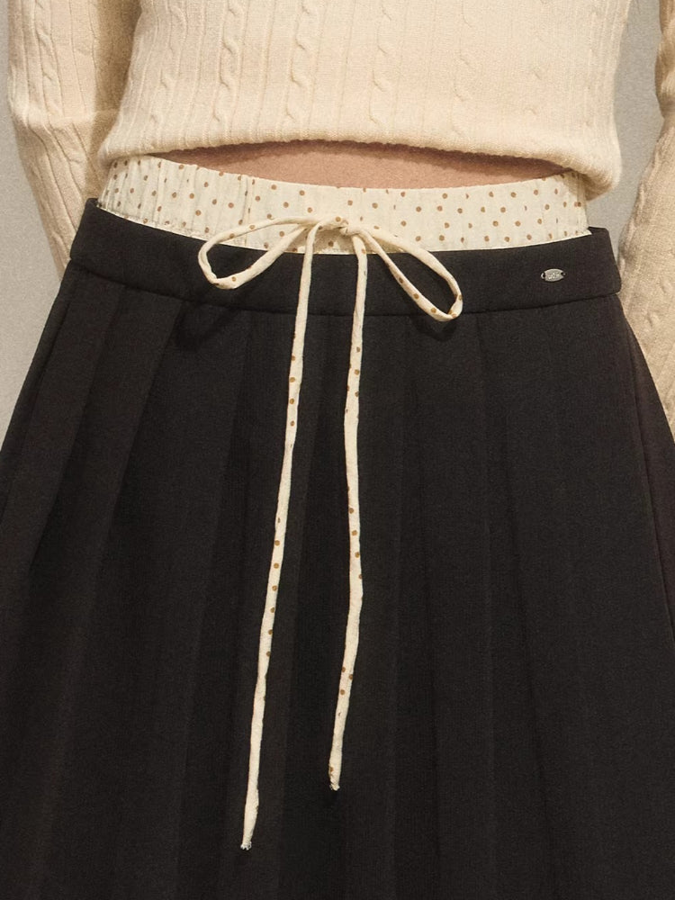 Polka Dot Pleated A-Line Skirt