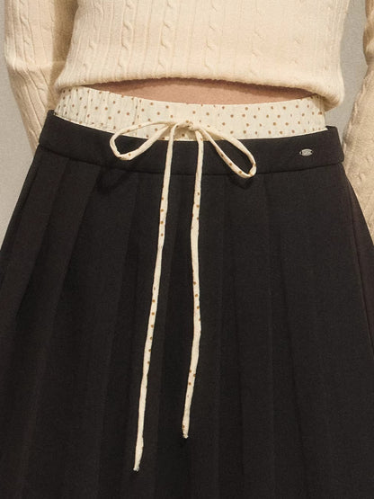 Polka Dot Pleated A-Line Skirt