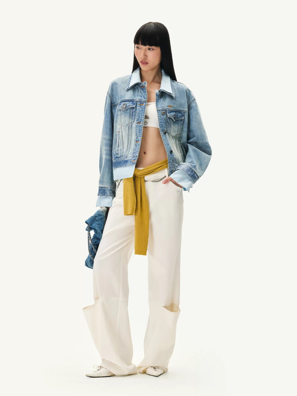 Washed Denim Faux Layer Jacket
