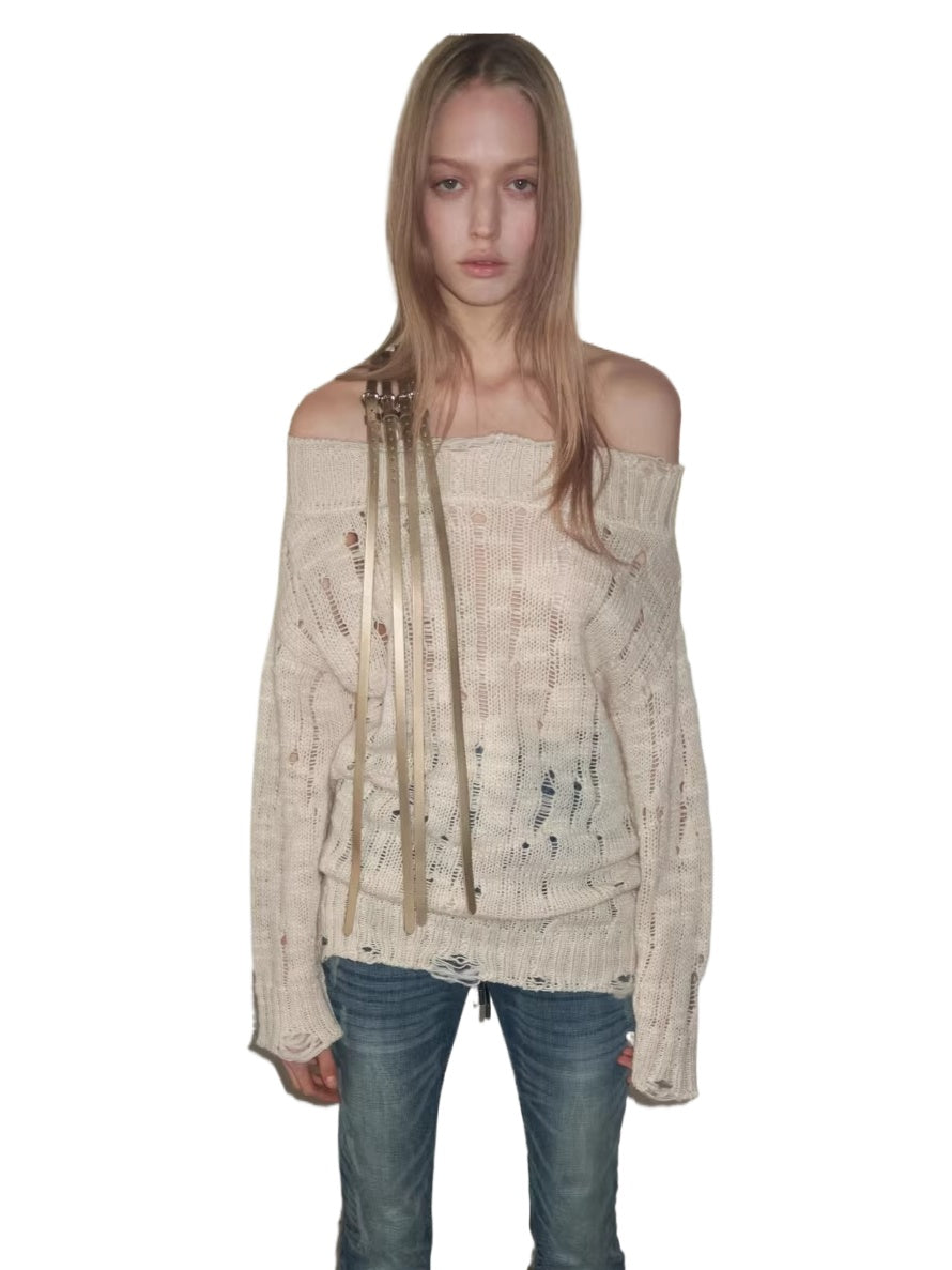 One Shoulder Cable Knit Sweater