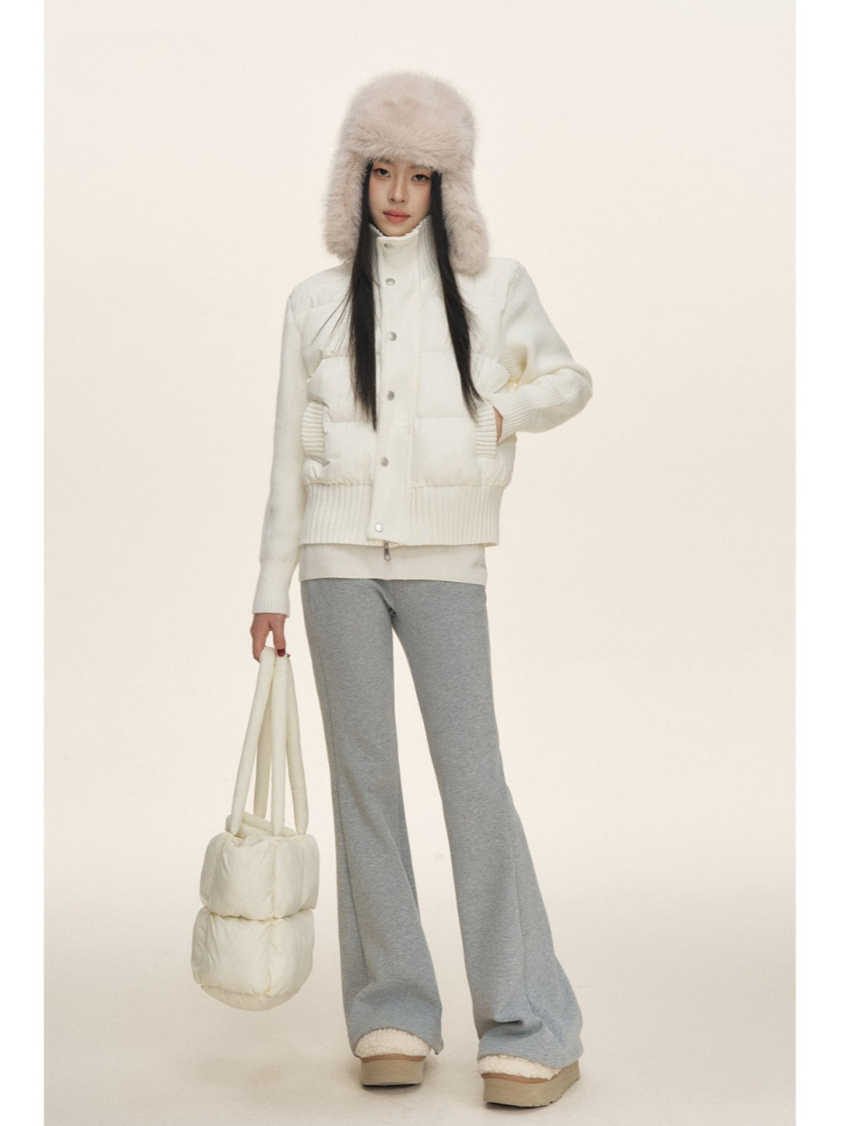 Stand Collar Knit Sleeve Down Jacket