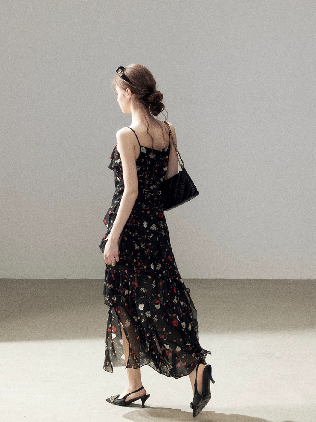 Rose Print Chiffon Dress