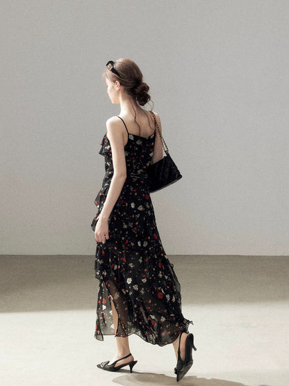 Rose Print Chiffon Dress