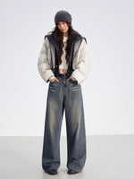 Reversible Knit Patchwork 90% White Duck Down Coat