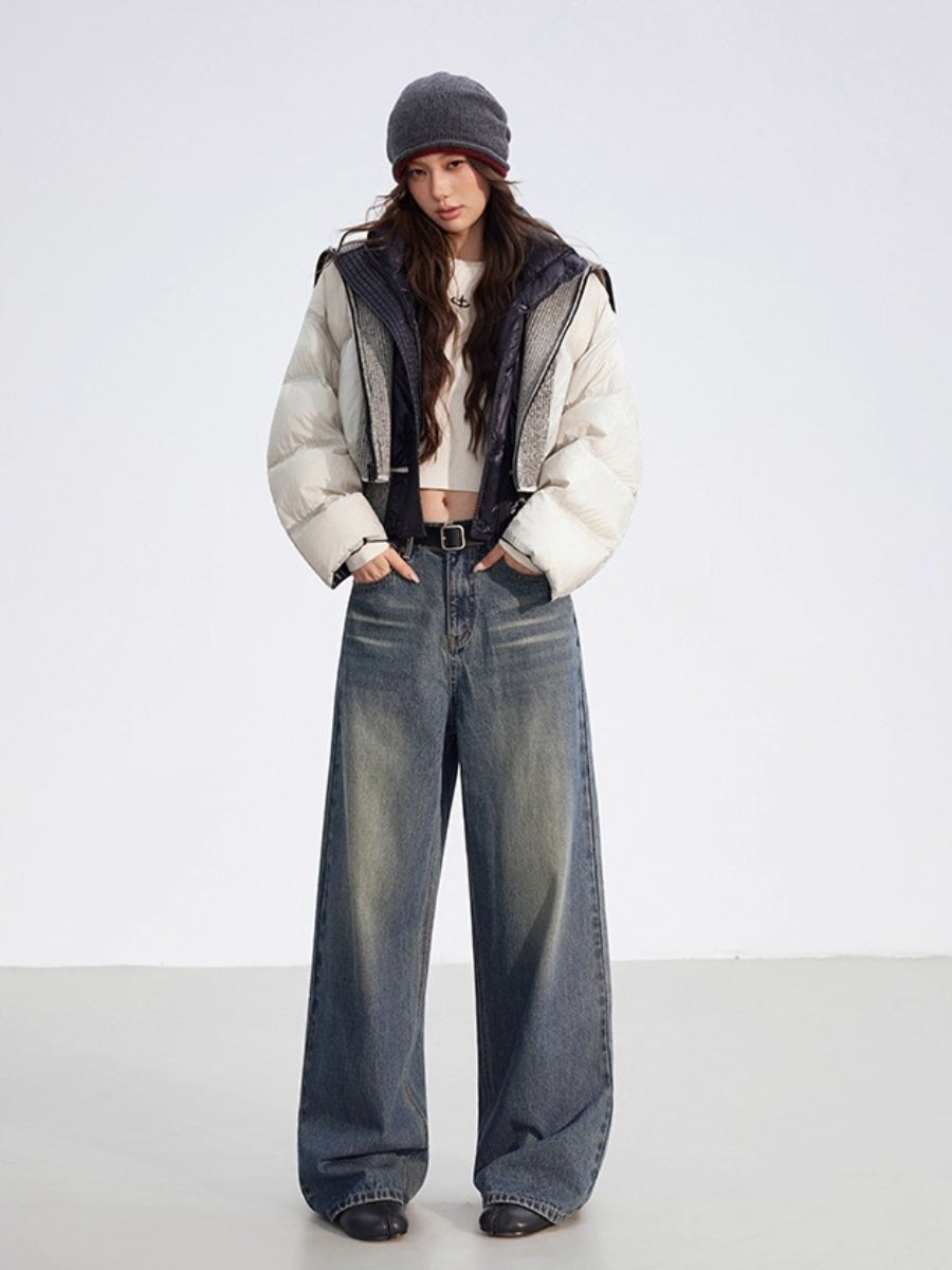 Reversible Knit Patchwork 90% White Duck Down Coat