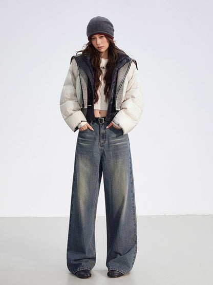 Reversible Knit Patchwork 90% White Duck Down Coat