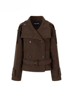 Contrast Double-Breasted Wool-Blend Coat