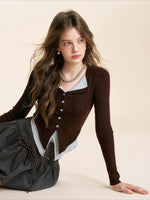 Contrast Knit V-neck Cardigan