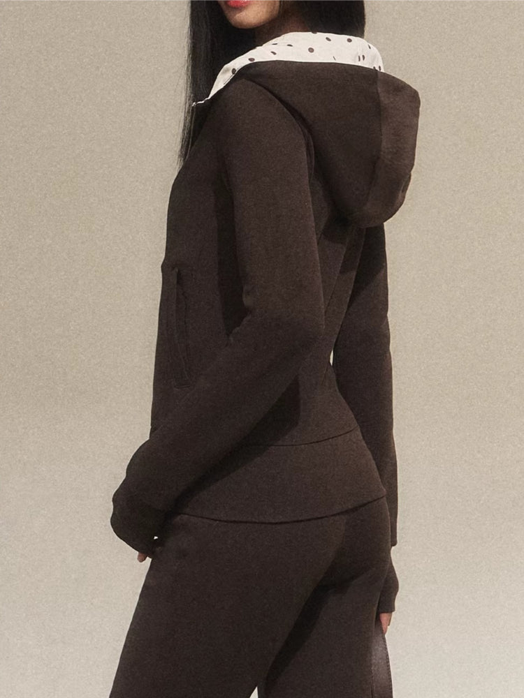 Polka Dot Contrast Zip Hoodie Set