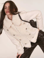 Ivory Double-Breasted Sherpa Panel Jacket