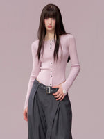 Ribbed Button Waist Knit T-shirt