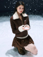 Brown Hollow Jacquard Mini Skirt