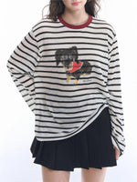 Contrast Stripe Puppy Print T-shirt