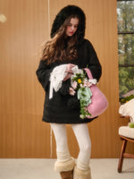 Hooded Faux-Fur Knit Cape Dress