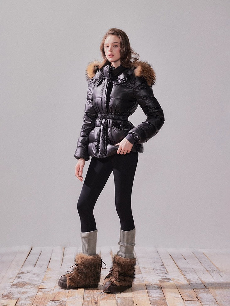 Fox Fur Large Collar Hooded Short Down Jacket
