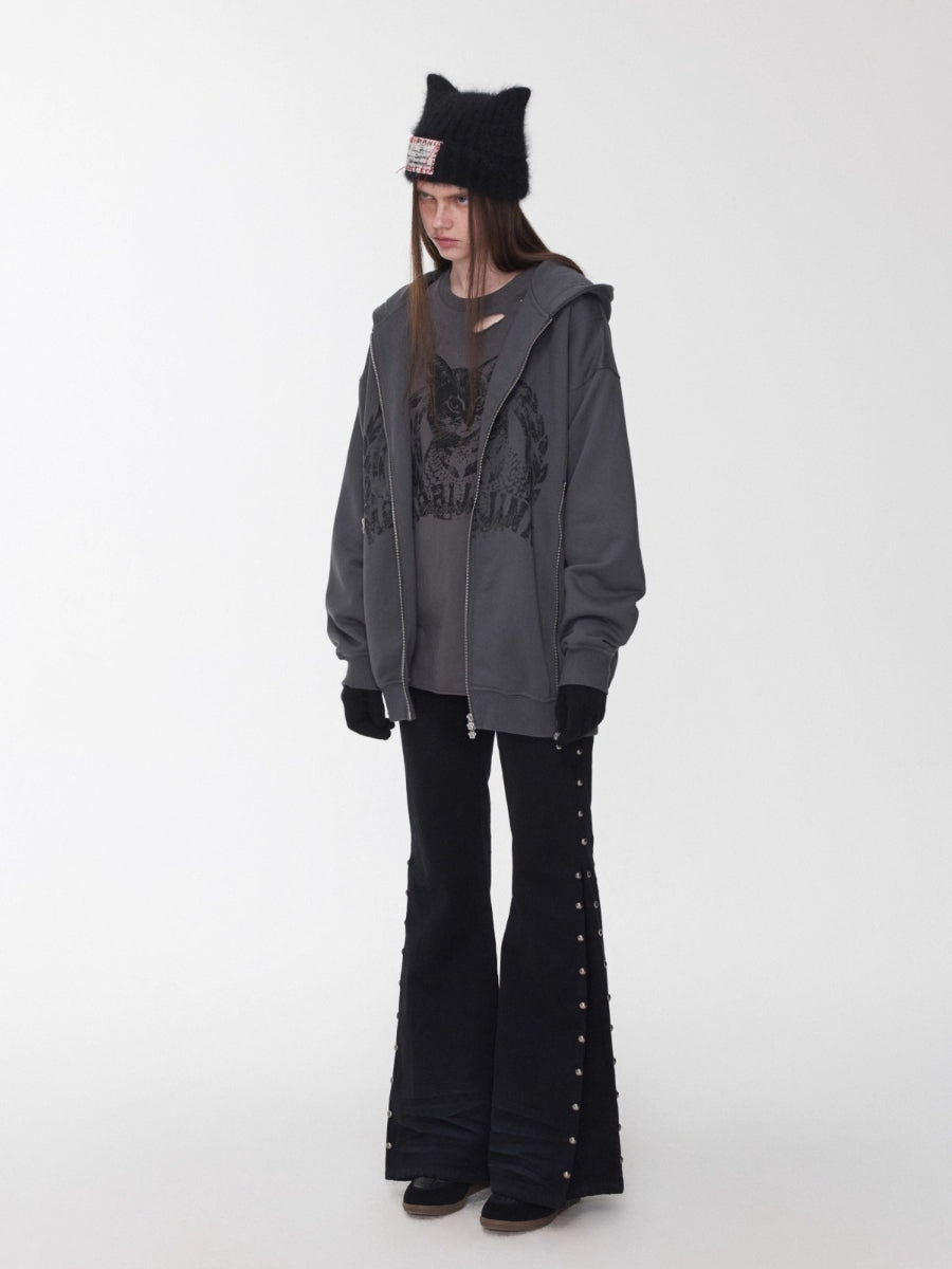 Cat Graphic Double-Zip Convertible Hoodie Jacket
