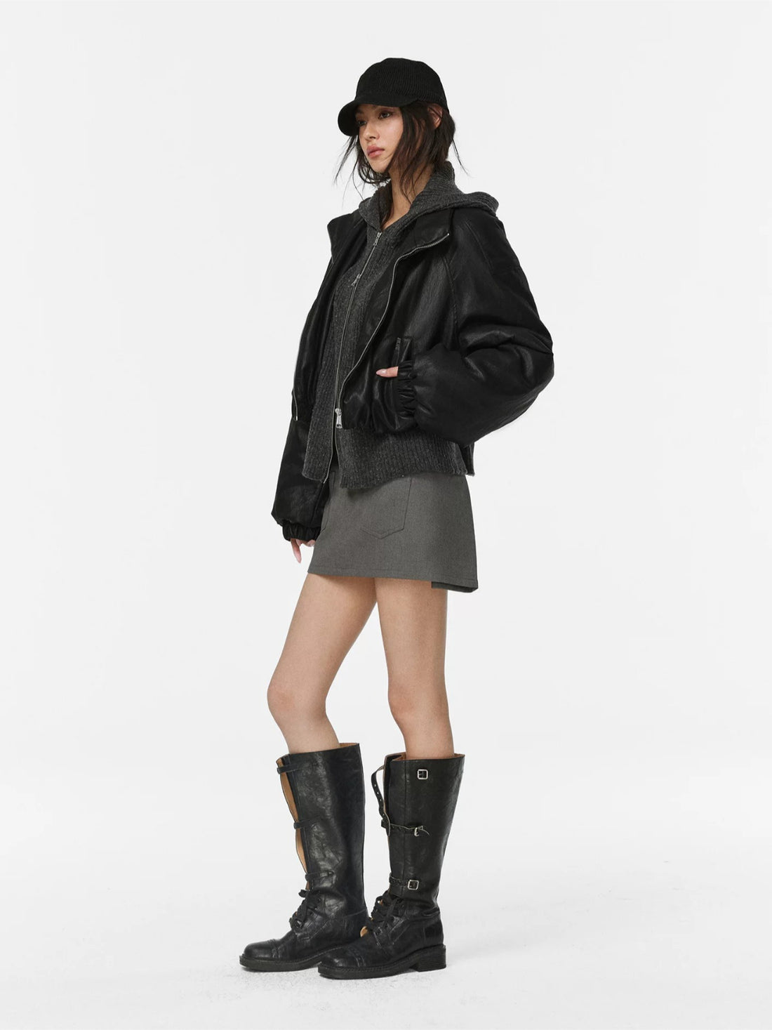 Nocturne Leather Knit Hoodie Coat