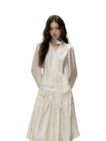 Ribbon V-Neck Skirt Set