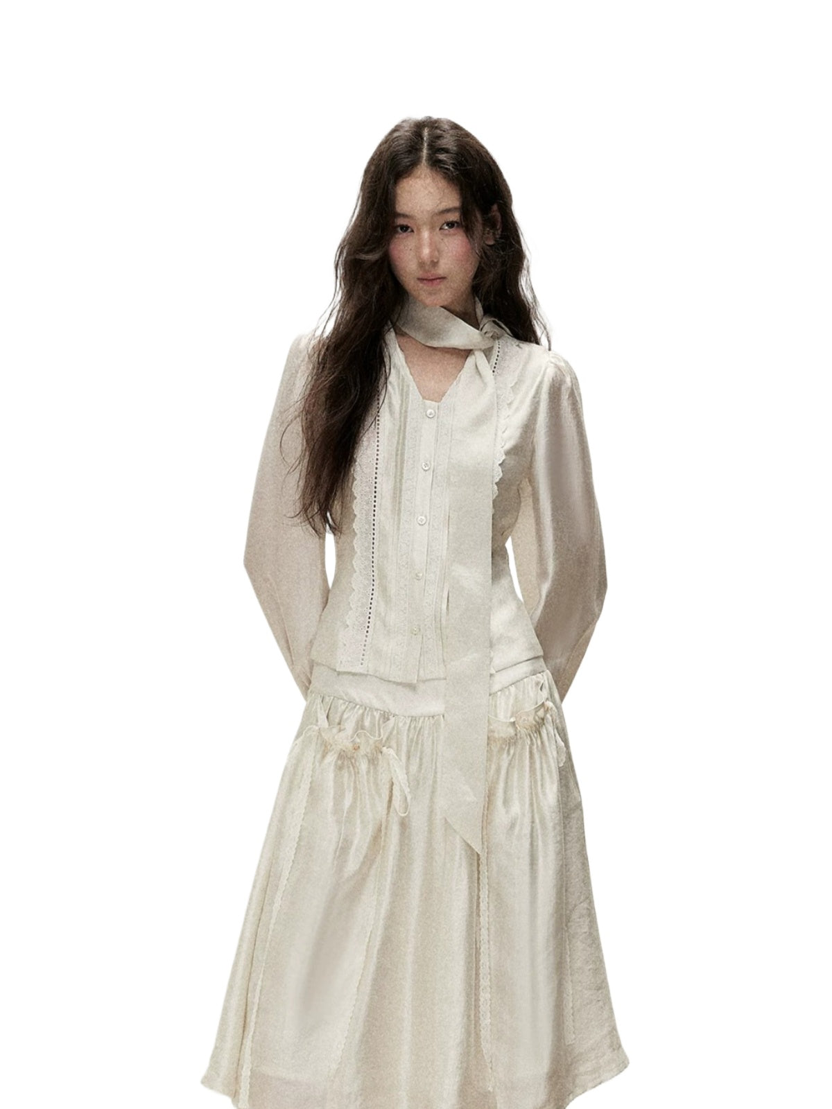 Ribbon V-Neck Skirt Set