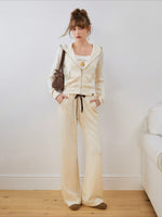 Contrast Trim Zip Hoodie & Flared Pants Set
