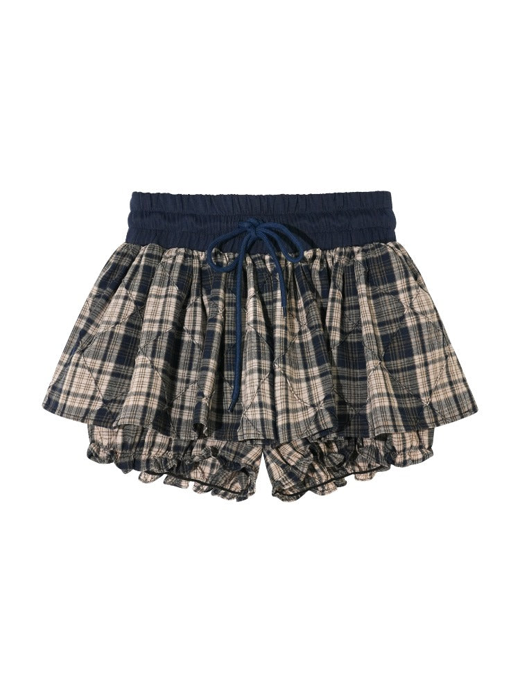 Navy Blue Plaid Halter Ruffle Sweatshirt &amp; Skirt set