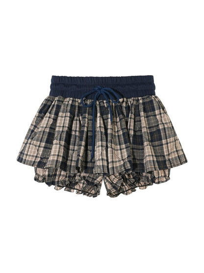 Navy Blue Plaid Halter Ruffle Sweatshirt &amp; Skirt set