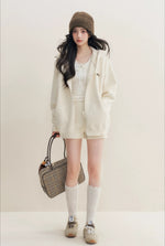 Beige Hoodie Knit Three-Piece Set