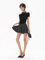 Black Halter Pleated Dress