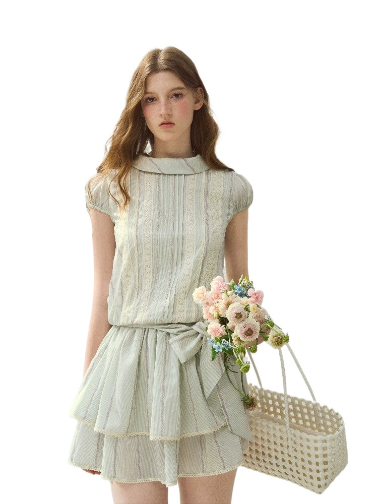 “Afternoon Study” Lyocell Lace Pleated Dress