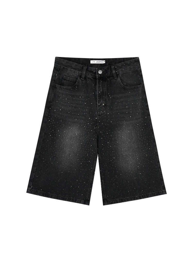 Rhinestone Washed Denim Culottes