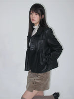 Pleated Curved-Hem Leather Jacket