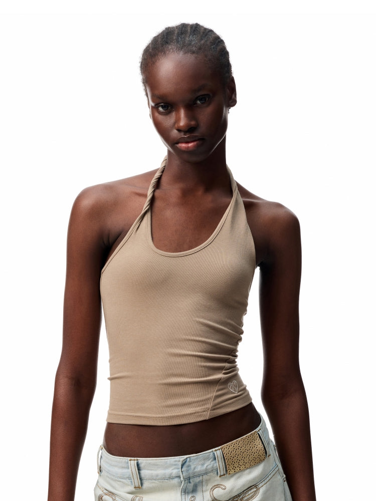 Slanted U-Neck Knot Embroidery Vest