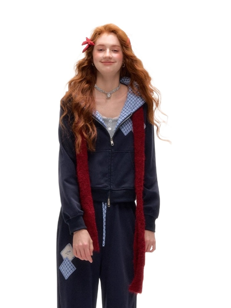 Plaid Patchwork Sweatshirt &amp; Sweatpants Set