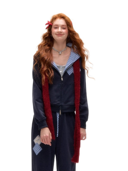 Plaid Patchwork Sweatshirt &amp; Sweatpants Set