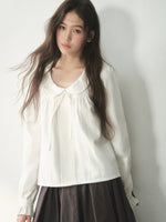 White Bow Lace A-Line Pullover Shirt