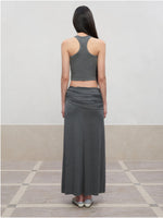 Lyocell Pleated Mid-Low Waist Midi Skirt