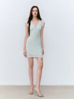 Lace Patchwork Knit V-neck Dress