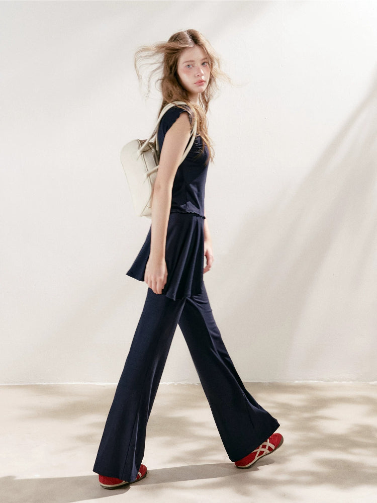 Lace U-Neck Fitted T-Shirt &amp; Pants Set