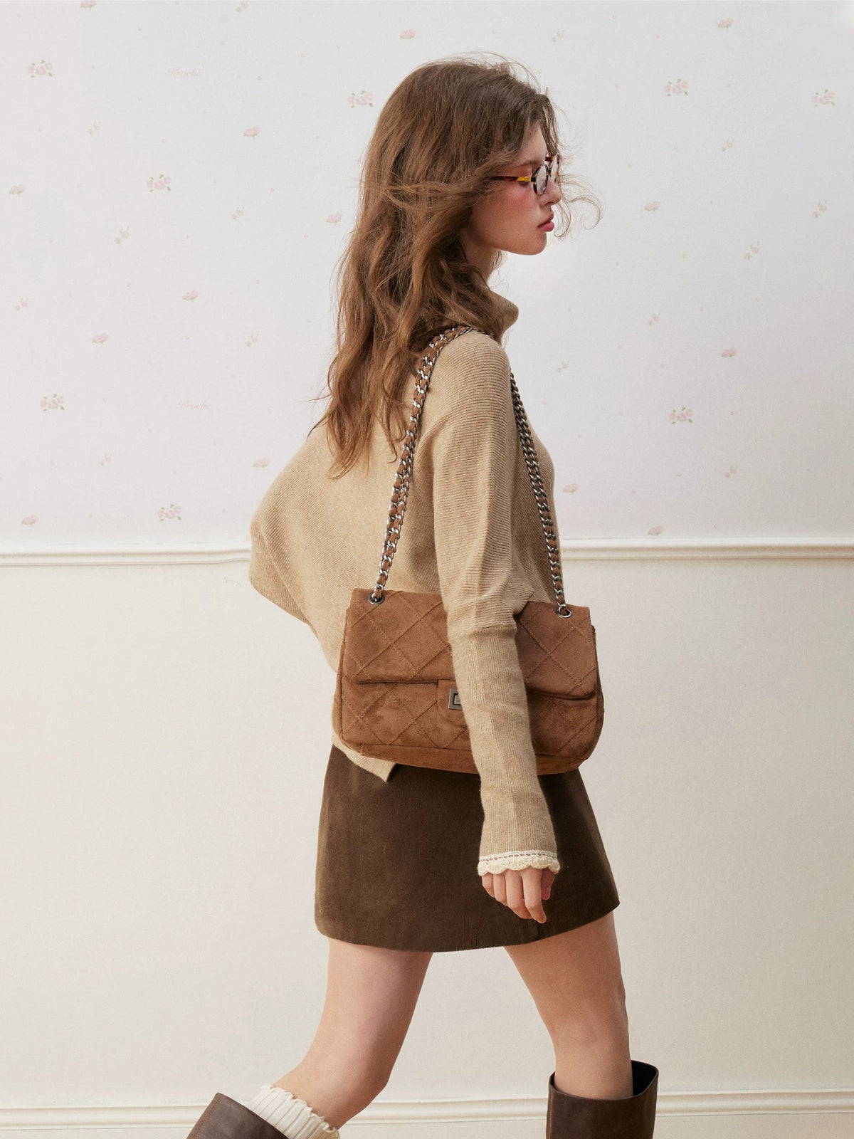 Irregular Fold High Neck Knit Sweater