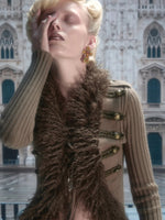 Napoleon Fur Collar Ribbed Cardigan