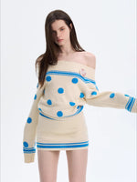 Polka Dot Knit Off-shoulder Top