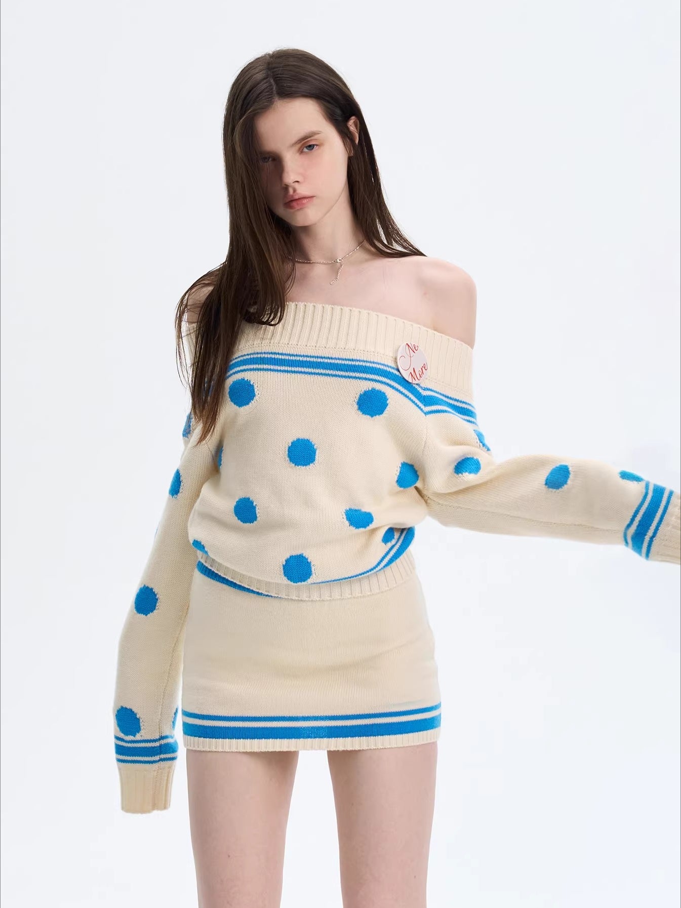 Polka Dot Knit Off-shoulder Top