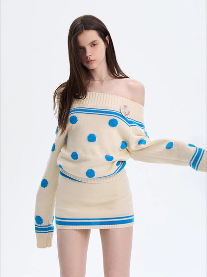 Polka Dot Knit Off-shoulder Top