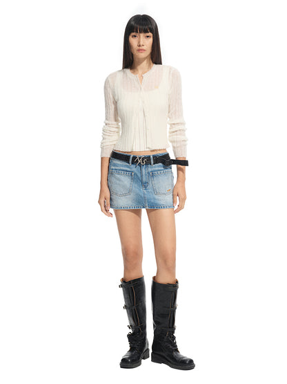 Alpaca Mohair Slim Fit Hollow-out Knit Top