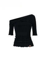 One-Shoulder Acetate Mid-Sleeve T-shirt