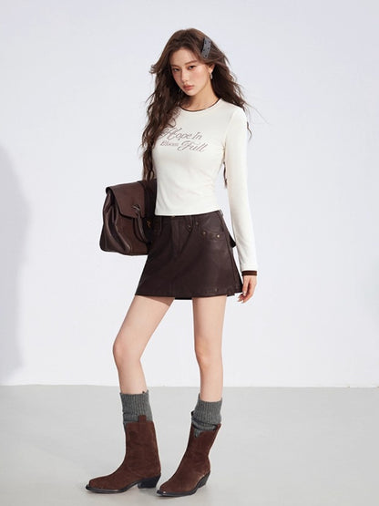Faux-Layered Rhinestone Letter Fitted T-Shirt