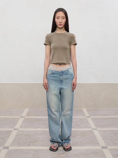 Regular-Shoulder Round Neck Short-Sleeve T-Shirt
