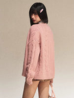 Pink Cable Knit Cardigan