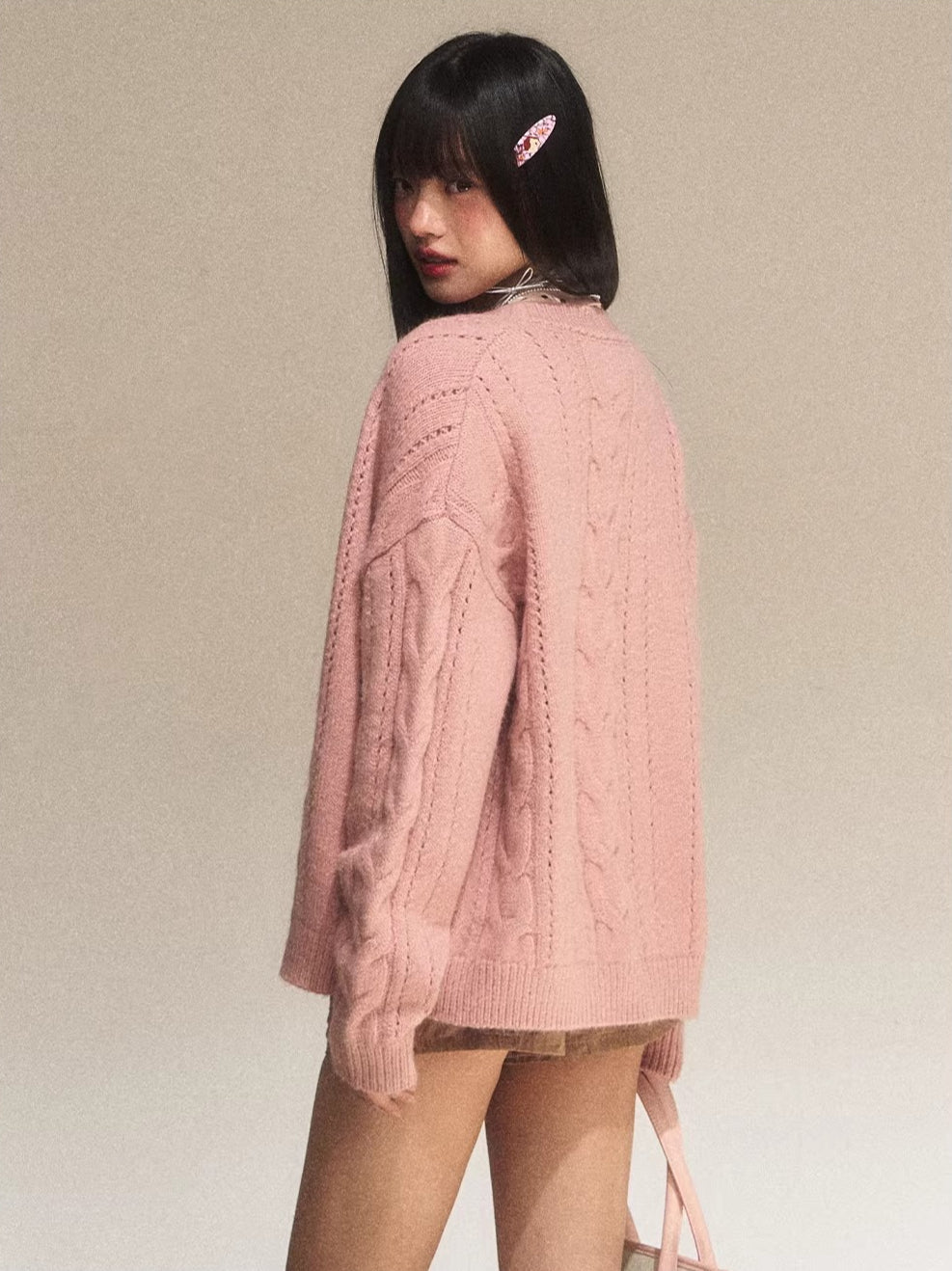 Pink Cable Knit Cardigan